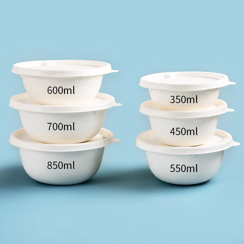 Biodegradable Disposable White Color Bagasse Bowl with Lid