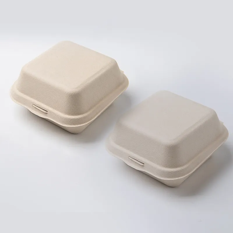 Biodegradable Sugarcane Bagasse Christmas Party Disposable Container Eco Friendly Disposable Bento Sugarcane Clamshell Box