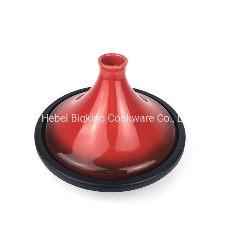 Cast Iron Moroccan Tagine Pot, Enameled Fire Red, 4 Quart