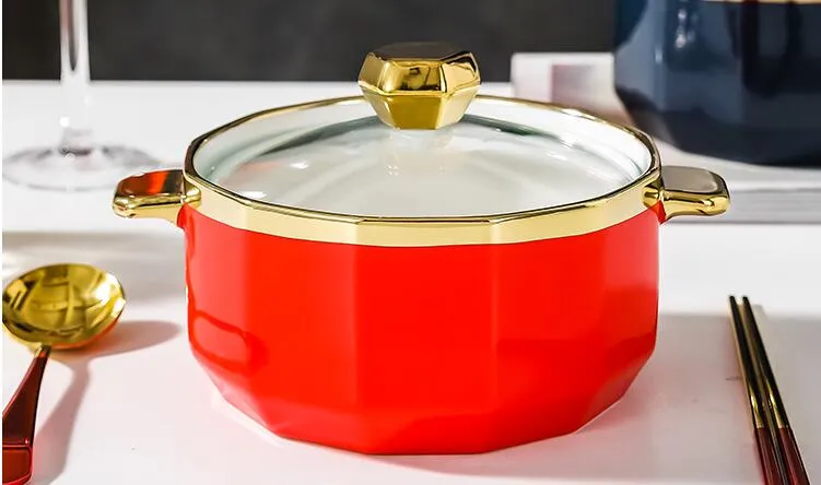 Ceramic Double Ear Bowl Instant Noodle Bowl Luxury Soup Bowl Stew Bowl Salad Bowl