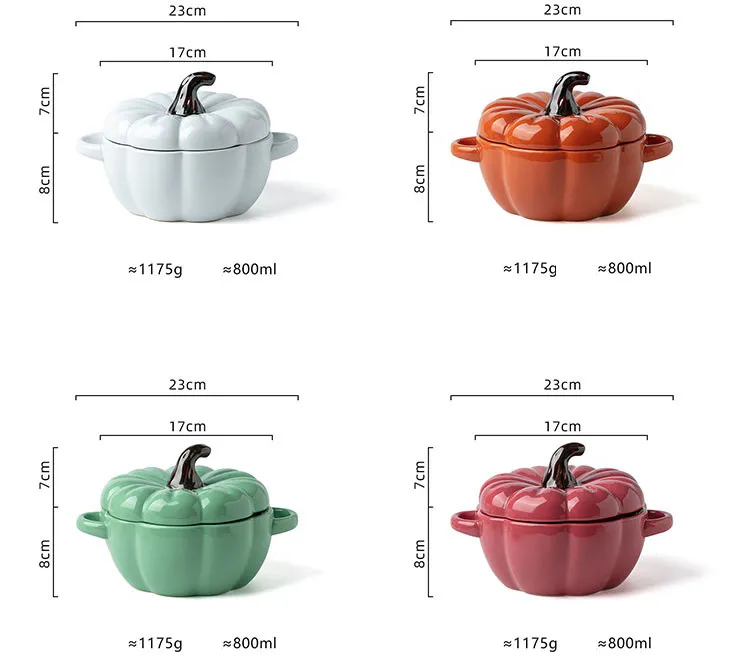 Ceramic Soup Bowls Pumpkin Shape Ceramic Two Handles Soup Bowl with Lid