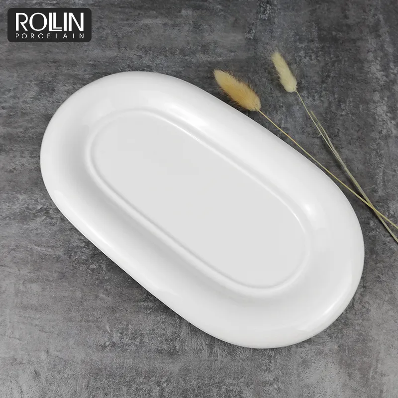 Chaozhou Porcelain Wedding Hotel Use Oval Plate Long Porcelain Plate