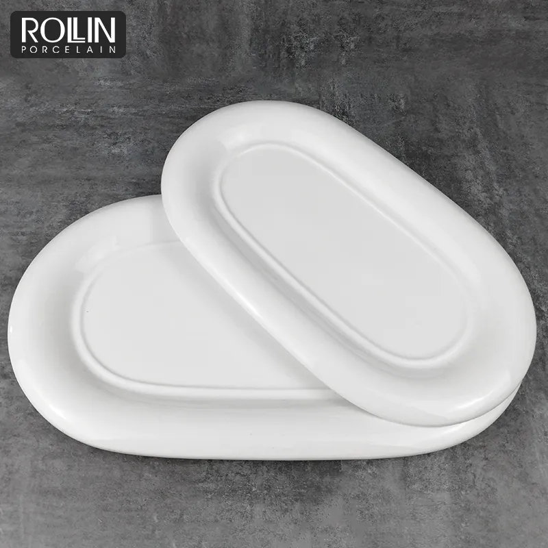 Chaozhou Porcelain Wedding Hotel Use Oval Plate Long Porcelain Plate