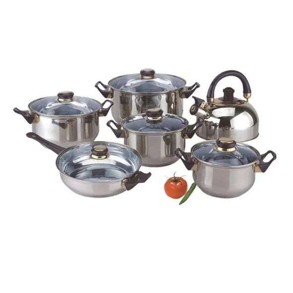 Cheap Promotion Stainless Steel Cookware Sets/Cooking Pot and Pan Set with 2.5L Whistling Kettle