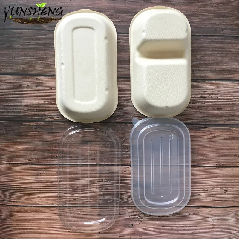 Compostable Disposable Wheat Straw or Sugarcane Bagasse or Bamboo Pulp Paper Rectangle Box for Takeaway Food