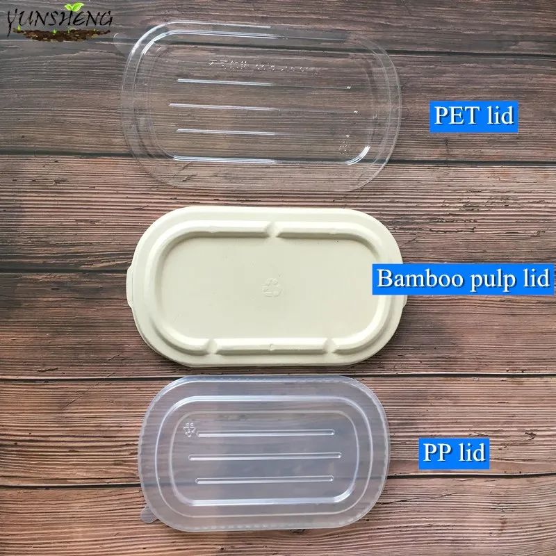 Compostable Disposable Wheat Straw or Sugarcane Bagasse or Bamboo Pulp Paper Rectangle Box for Takeaway Food