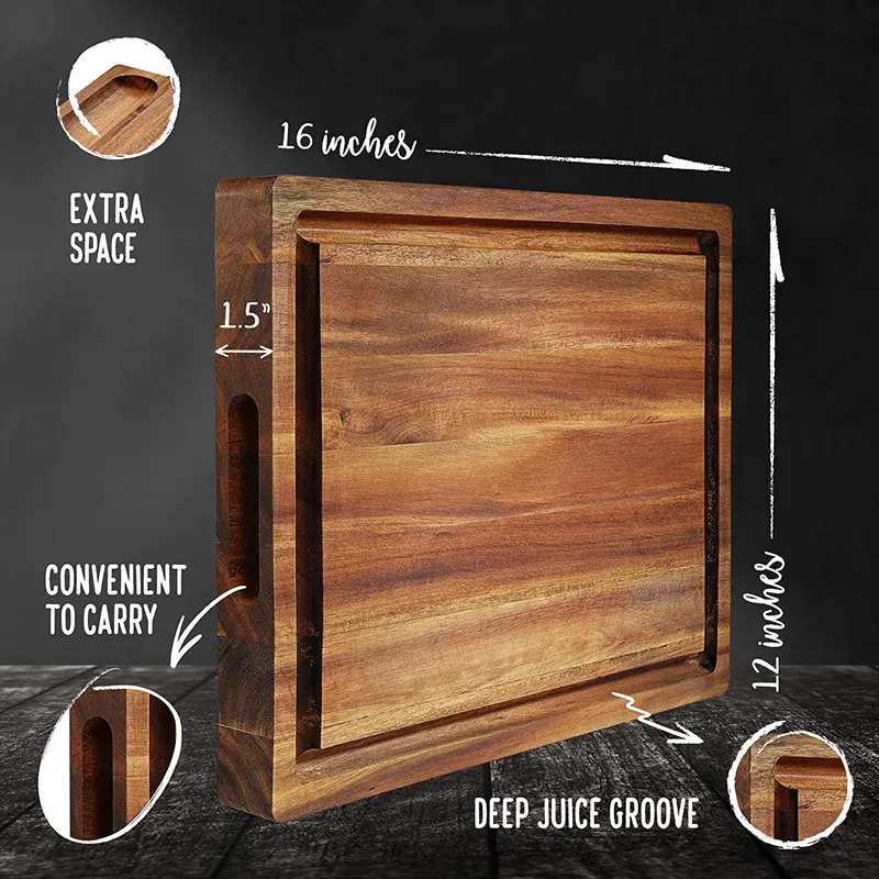 Cracker Holder & Inner Handles Thick Acacia Wood Cutting Board