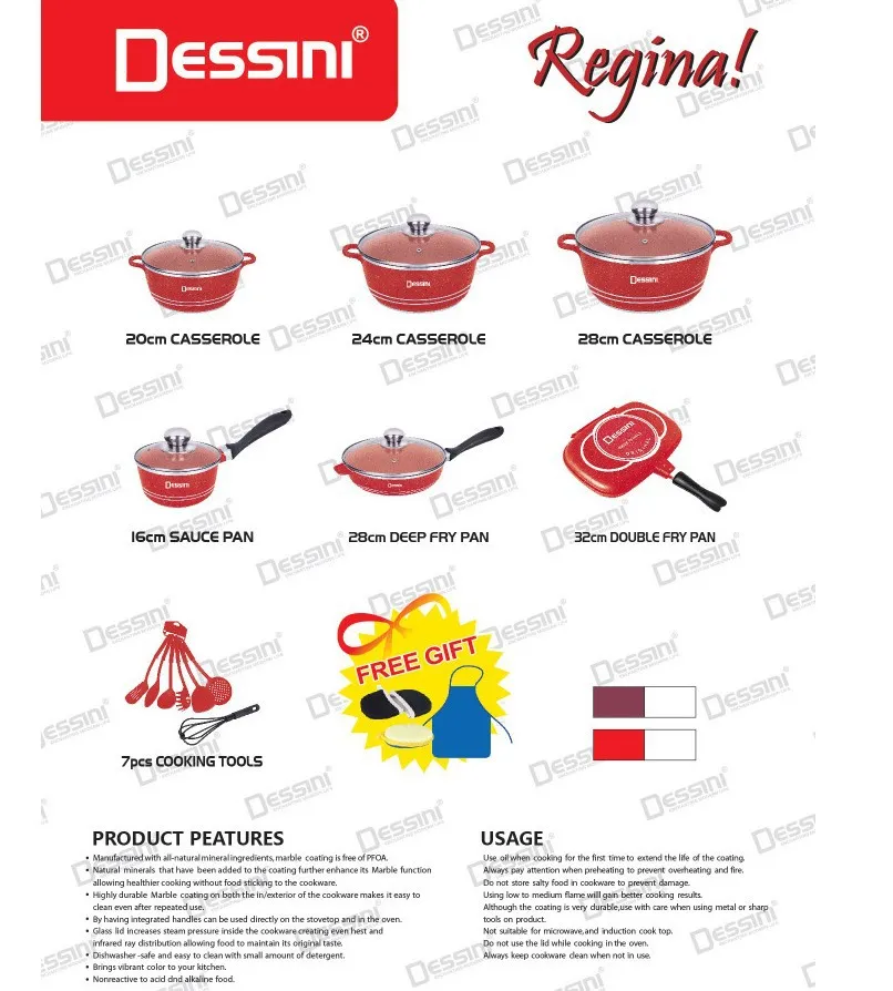 Die Cast Dessini Cooking Aluminum Casserole Kitchenware Set Utensils Set Nonstick Casserole Appliance Set