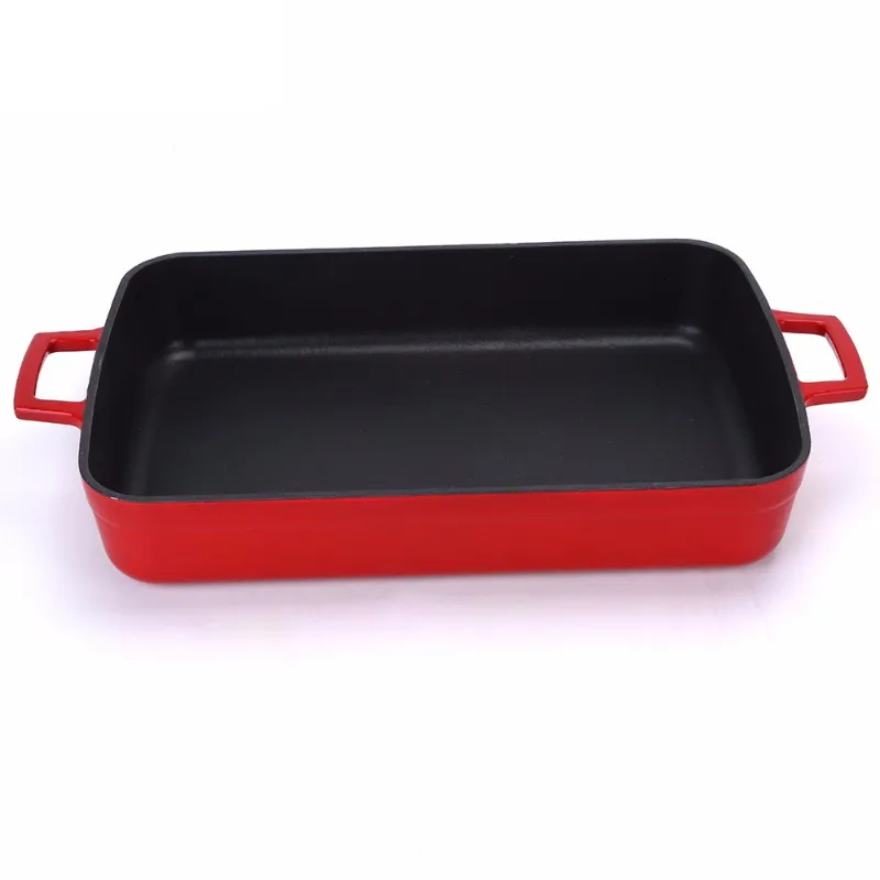 Dish Pan Rectangle Cast Iron Enamel Red