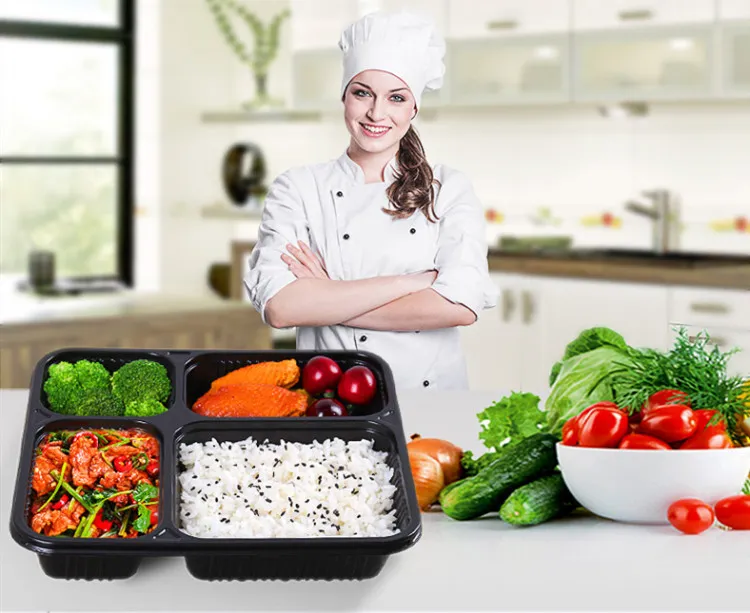 Disposable 4 Compartment Lunch Dinner PP Plastic Storage Food Box