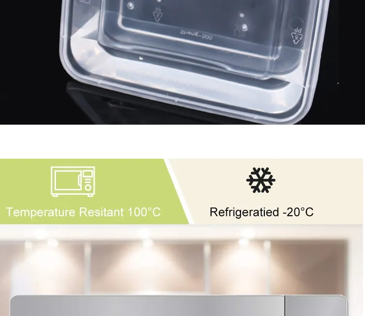 Disposable Clear BPA Free PP Plastic Food Container Bento Lunch Box with Leakproof Lid