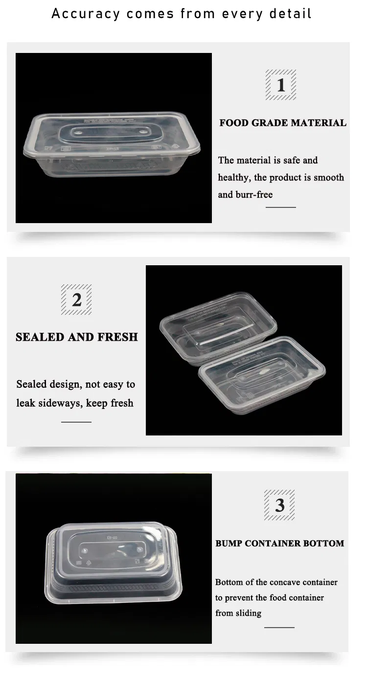 Disposable Clear BPA Free PP Plastic Food Container Bento Lunch Box with Leakproof Lid