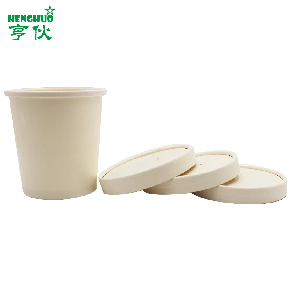 Disposable Food Container Brown Kraft Paper Soup Bowl with Lid Ice Cream Bowl