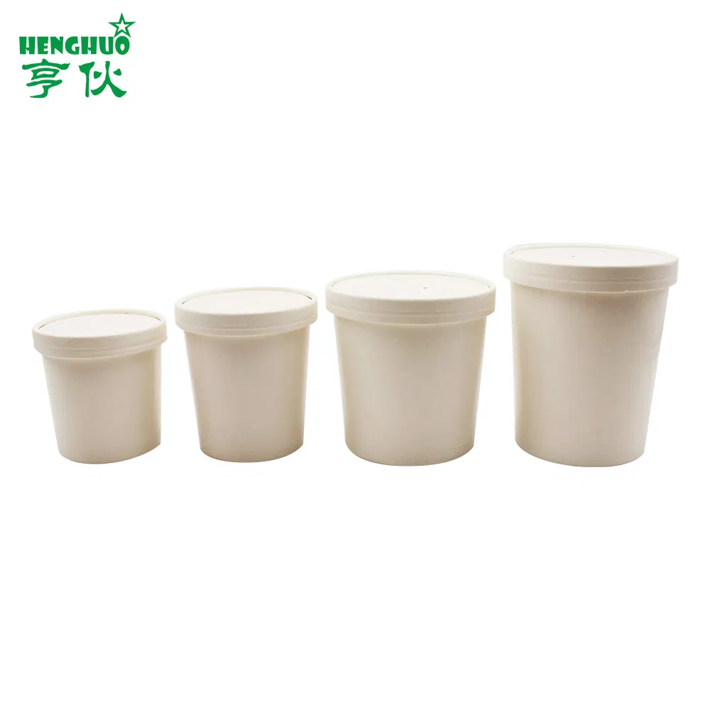 Disposable Food Container Brown Kraft Paper Soup Bowl with Lid Ice Cream Bowl