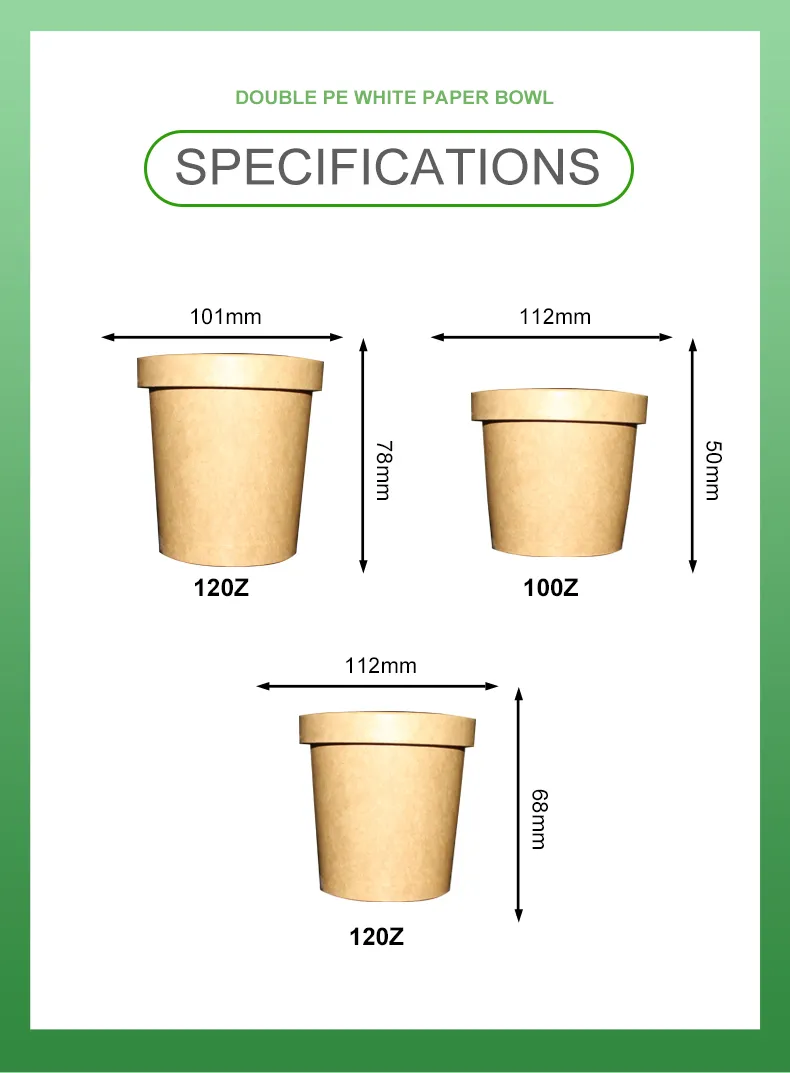 Disposable Food Container Brown Kraft Paper Soup Bowl with Lid Ice Cream Bowl