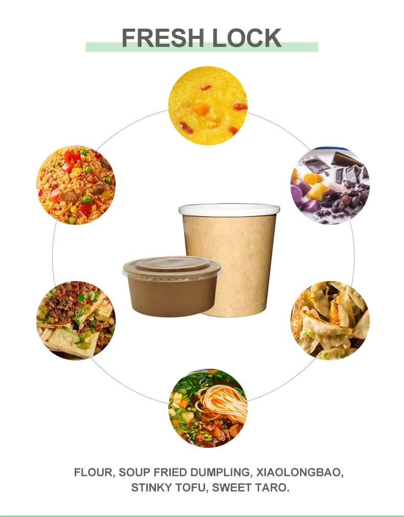 Disposable Food Container Brown Kraft Paper Soup Bowl with Lid Ice Cream Bowl