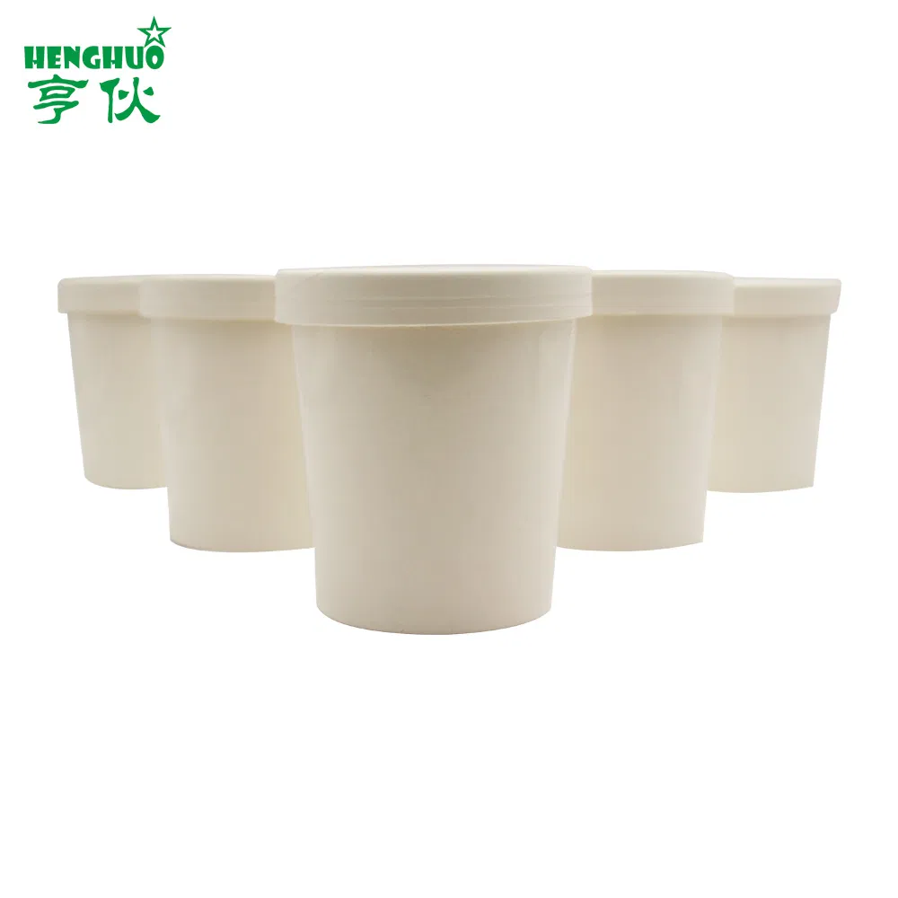 Disposable Food Container Brown Kraft Paper Soup Bowl with Lid Ice Cream Bowl