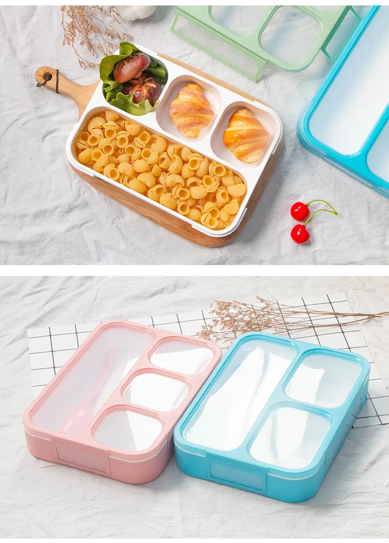 Double Layer 4 Compartment Leakproof Plastic Bento Lunchbox