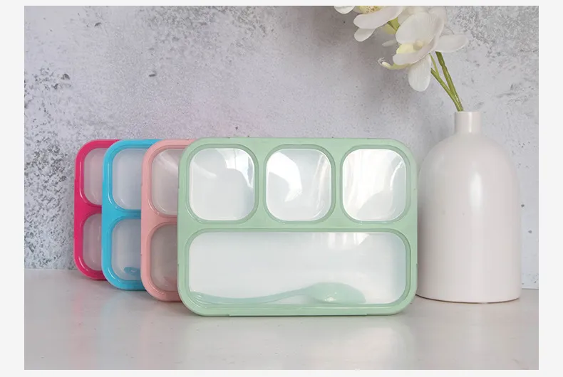 Double Layer 4 Compartment Leakproof Plastic Bento Lunchbox