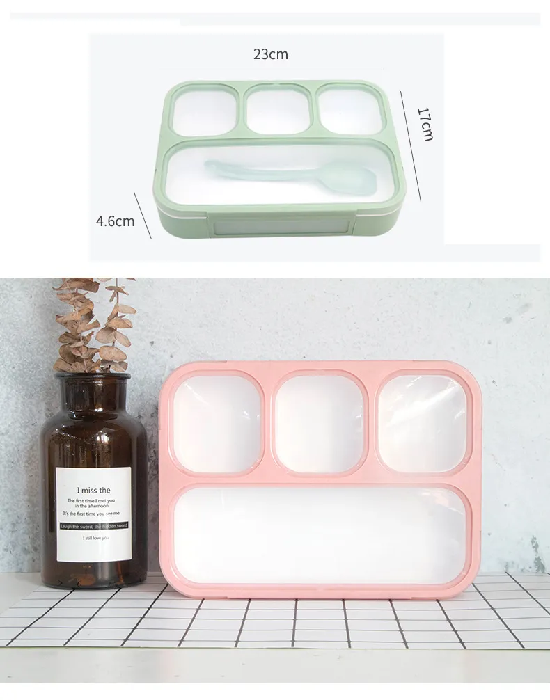 Double Layer 4 Compartment Leakproof Plastic Bento Lunchbox