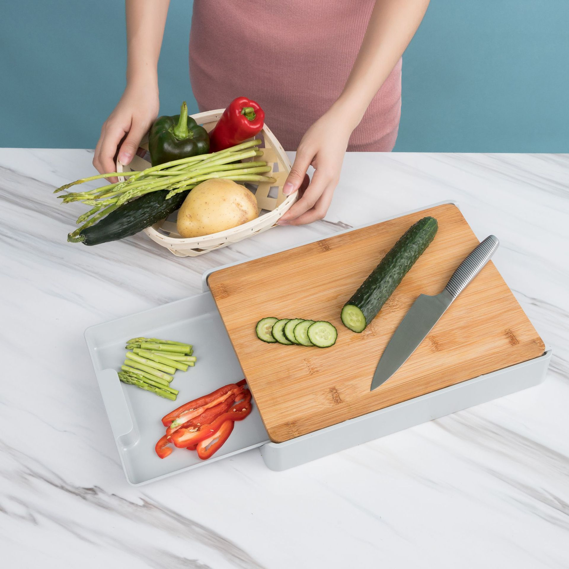 Environment Protection Thickening Household Chopping Board with Drawer Multifunctional Wooden Storage Cutting Board