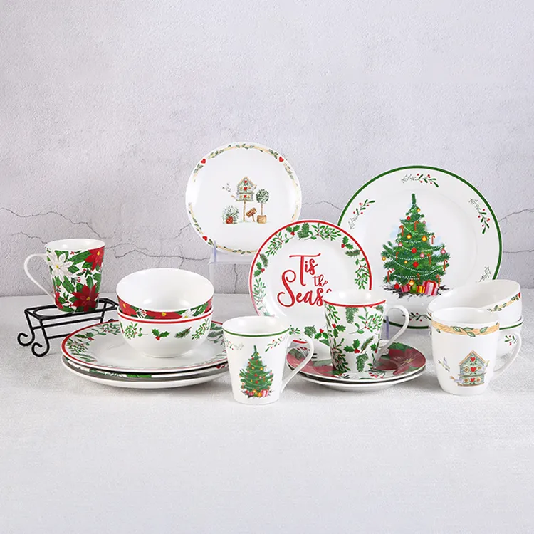 European Luxury Custom Logo Modern Elegance Fine 16PCS China Tableware Ceramic Dinnerware Sets Christmas Porcelain Dinner Set