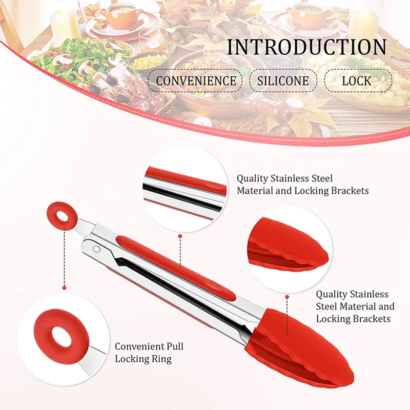 Food Grade Non-Slip Silicone Kitchen Cooking BBQ Food Tong