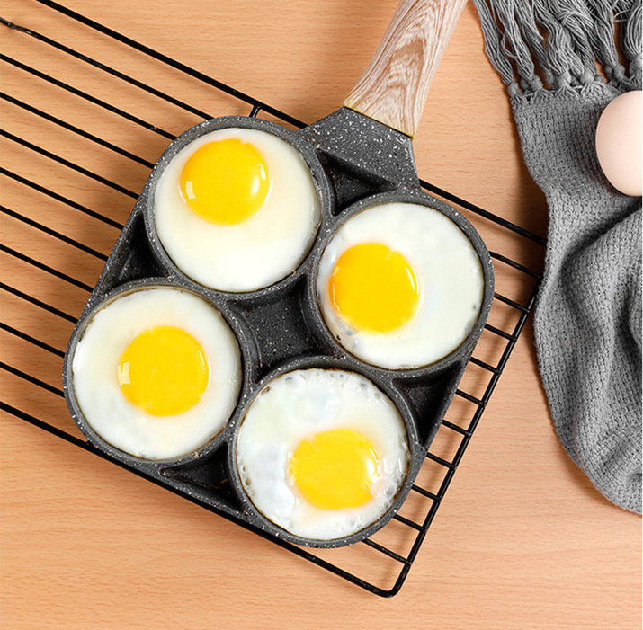 Four Hole Egg Frying Pan Flat Bottom Non Stick Steak Pan Breakfast Egg Hamburger Frying Pan Kitchen Supplies Small Pot