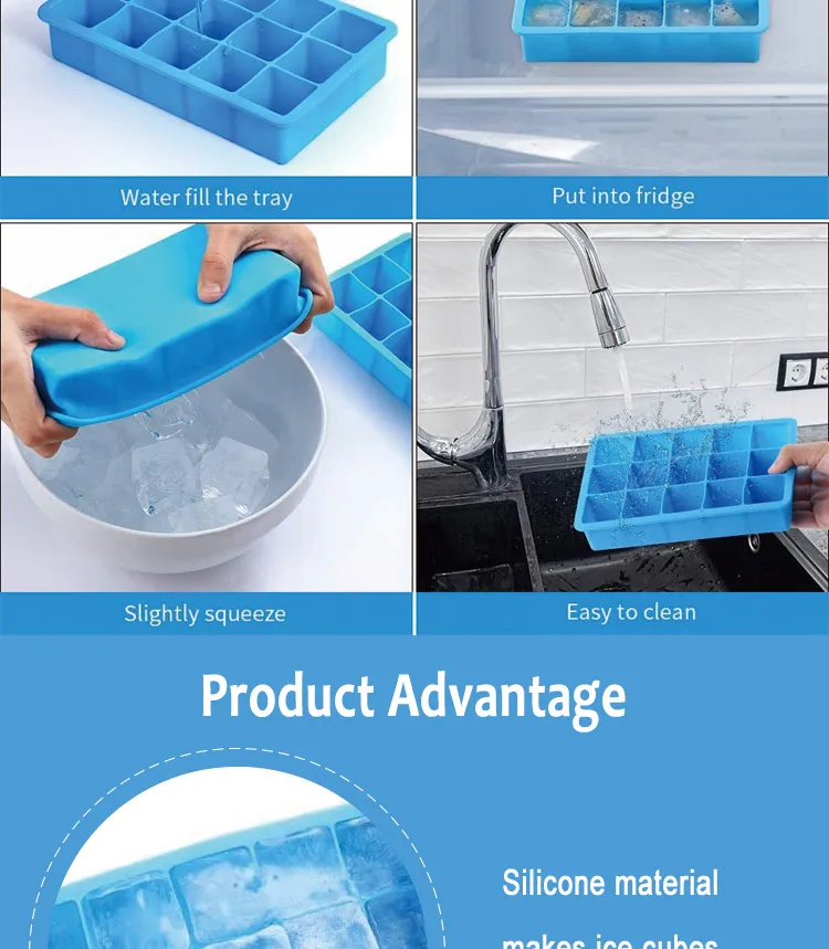 Freezer Ice Trays Stackable Silicone Square Ice Cube Trays