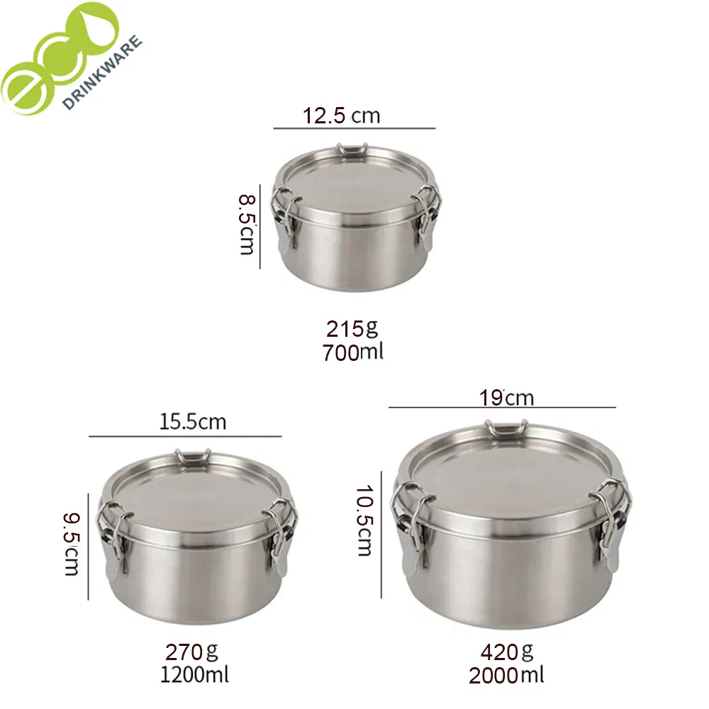 GF007 700ml 304 Stainless Steel Round Durable Food Freshness Preservation Lunch Box with Buckles for Kitchen