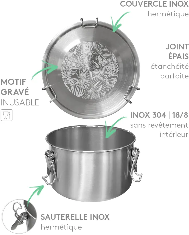 GF007 700ml 304 Stainless Steel Round Durable Food Freshness Preservation Lunch Box with Buckles for Kitchen