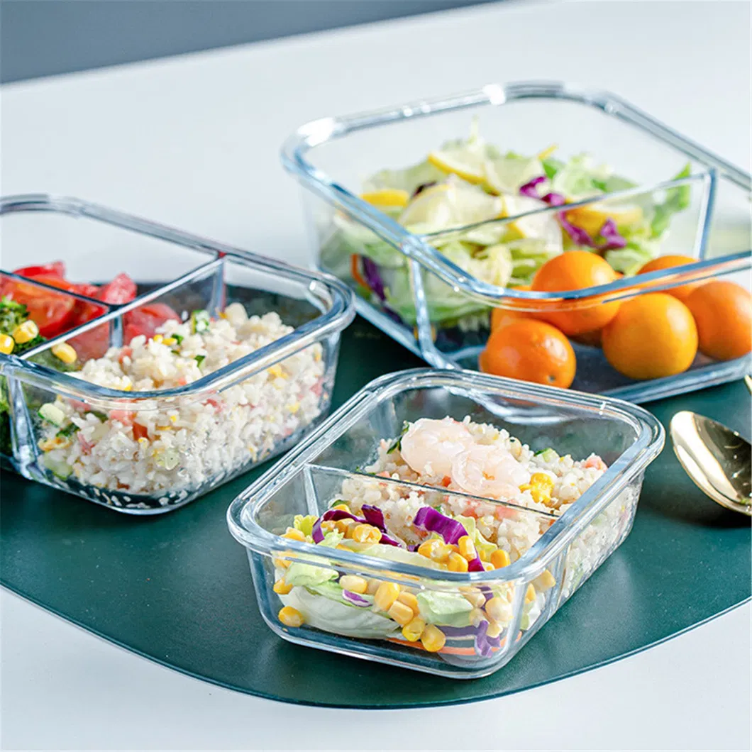 High Borosilicate Glass Food Prep Container Bento Lunch Storage Box with 2/3/4 Devider