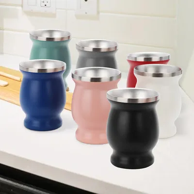 Hot Sale Stainless Steel 8oz Yerba Mate Cup Gourd-Shaped Yerba Mate Tea Cup Water Cup Tea Cup with Spoon Brush