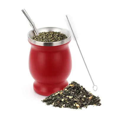 Hot Sale Stainless Steel 8oz Yerba Mate Cup Gourd-Shaped Yerba Mate Tea Cup Water Cup Tea Cup with Spoon Brush