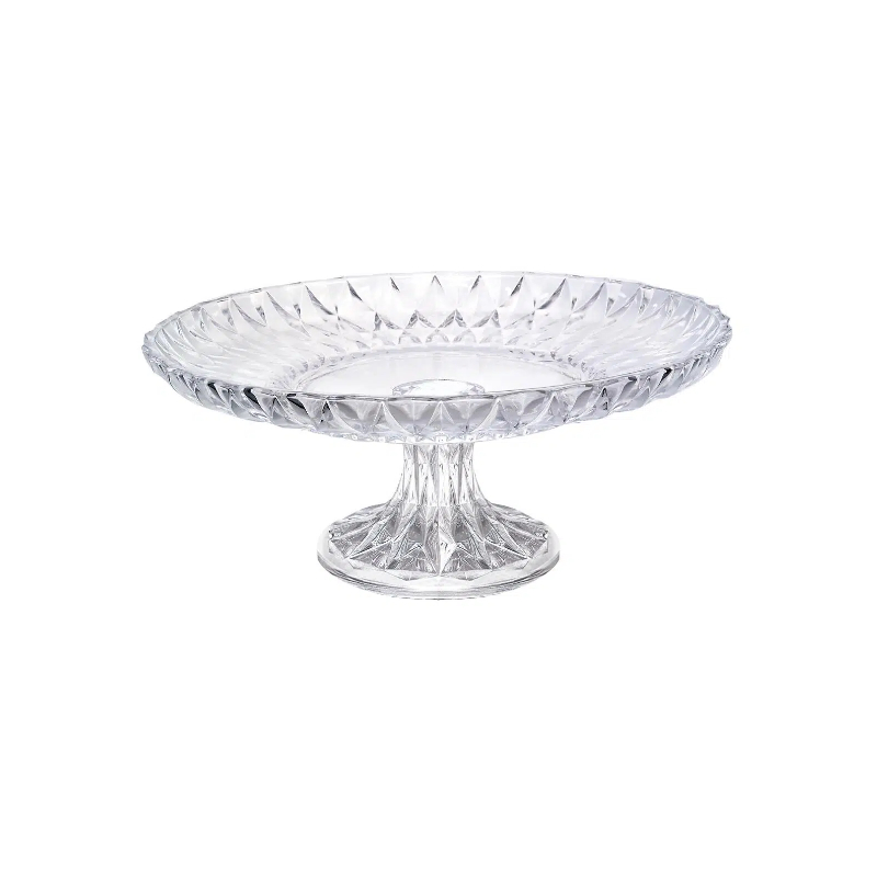 Diamond Glass Flat Fruit Plate With Foot