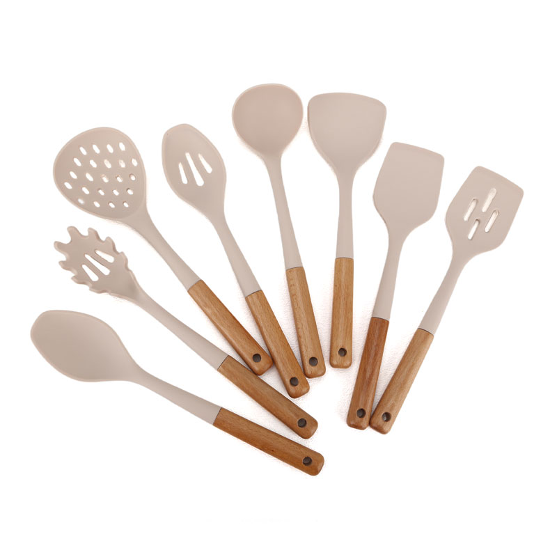 ergonomic silicone kitchen utensil kit with wooden handle 