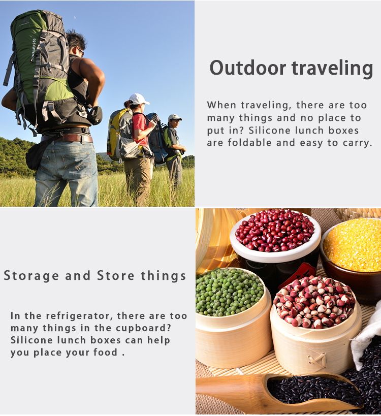 Kids School Collapsible Food Meal Prep Lunchbox Containers Foldable Silicone Microwavable Food Storage Lunch Box