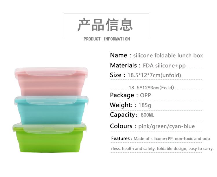 Kids School Collapsible Food Meal Prep Lunchbox Containers Foldable Silicone Microwavable Food Storage Lunch Box