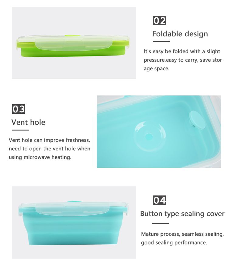 Kids School Collapsible Food Meal Prep Lunchbox Containers Foldable Silicone Microwavable Food Storage Lunch Box