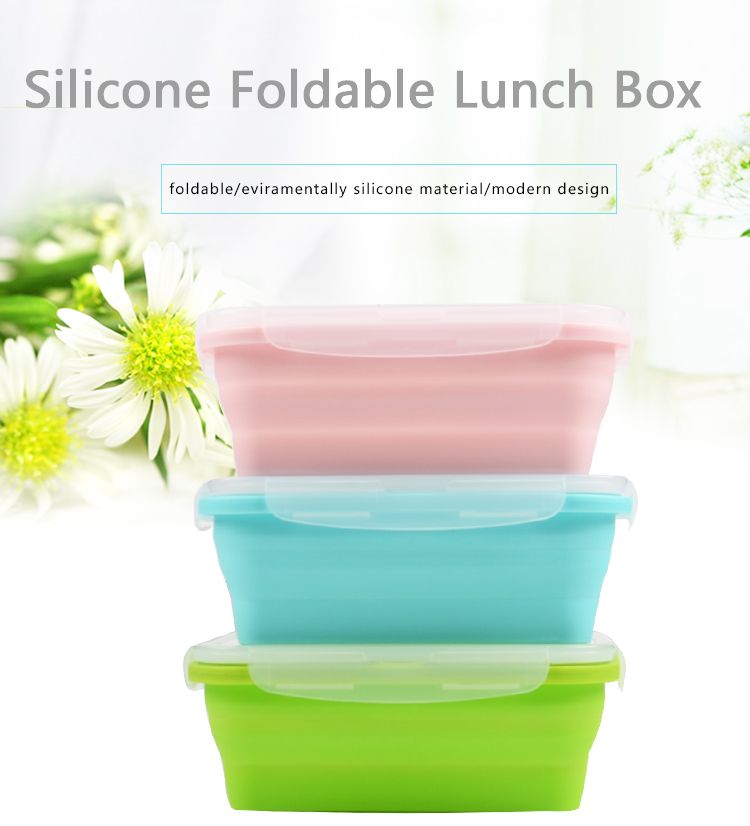Kids School Collapsible Food Meal Prep Lunchbox Containers Foldable Silicone Microwavable Food Storage Lunch Box
