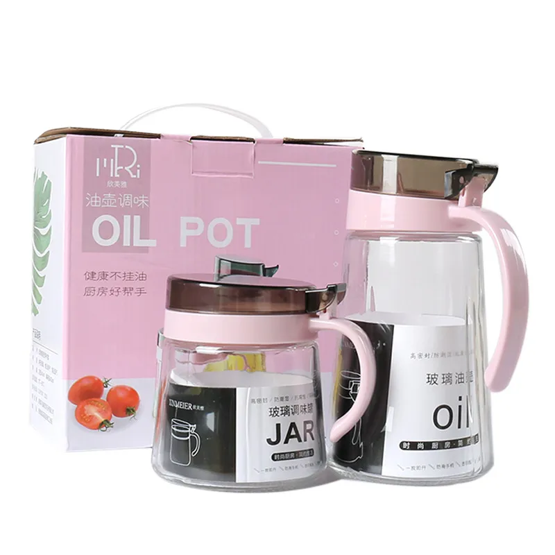 Kitchen Supplies Oil Can and Seasoning Jar Two-Piece Large-Capacity Glass Seasoning Box Oil Can and Salt Shaker Condiment Bottle Set