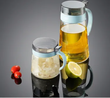Kitchen Supplies Oil Can and Seasoning Jar Two-Piece Large-Capacity Glass Seasoning Box Oil Can and Salt Shaker Condiment Bottle Set