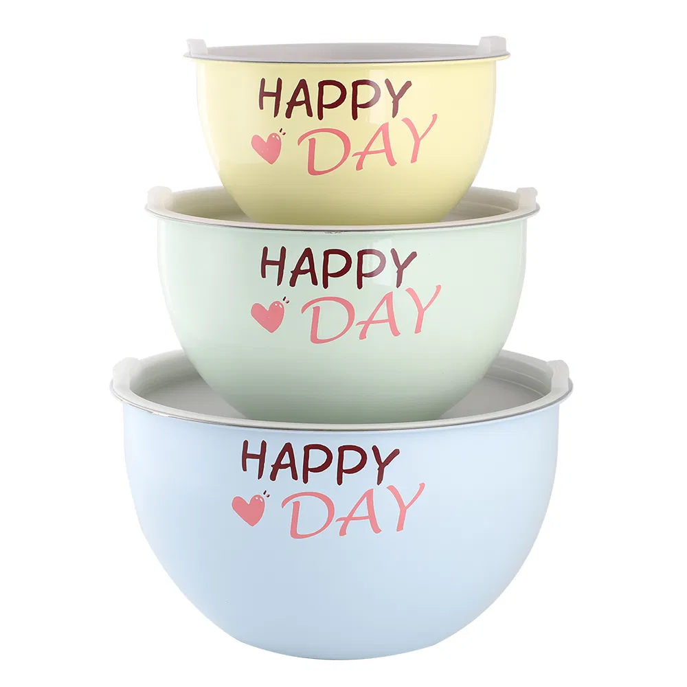 Kitchenware Salad Bowl Set of 3 Colorful Painting Stainless Steel Mixing Bowls Set with Airtight Lid