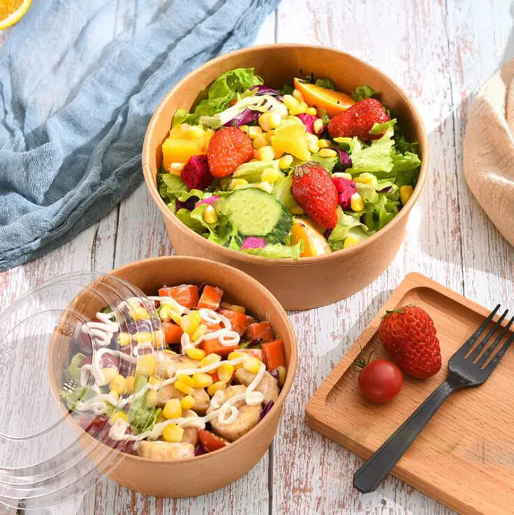 Kraft Paper Salad Bowl Dinner Set 500ml/750ml/1100ml/1300ml