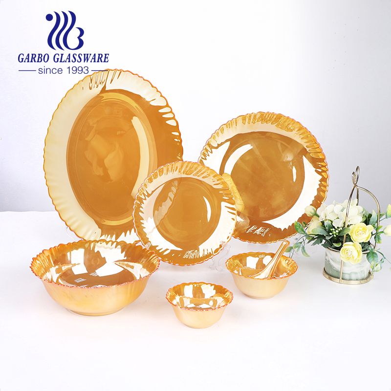 Luxury Style 33PCS Opal Glass Dinner Set Tableware Set Opal Glass Bowl Coffee Mug Tea Pot Oval Plate Set Side Plate Soup Bowl Spoon for Home Use