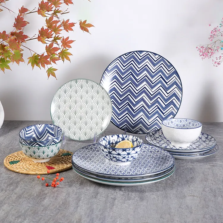 Luxury Tableware Juego De Vajillas Porcelana Silk Screen Pad Printing Kitchen Dinner Set 16 PCS Dinnerware Ceramic Dinner Set