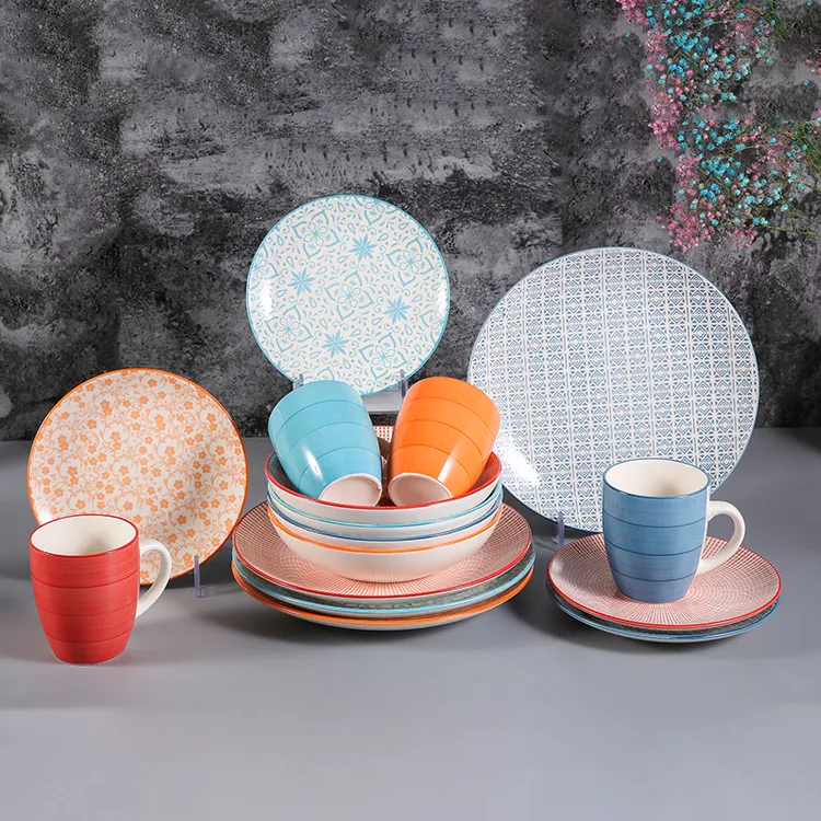 Luxury Tableware Juego De Vajillas Porcelana Silk Screen Pad Printing Kitchen Dinner Set 16 PCS Dinnerware Ceramic Dinner Set