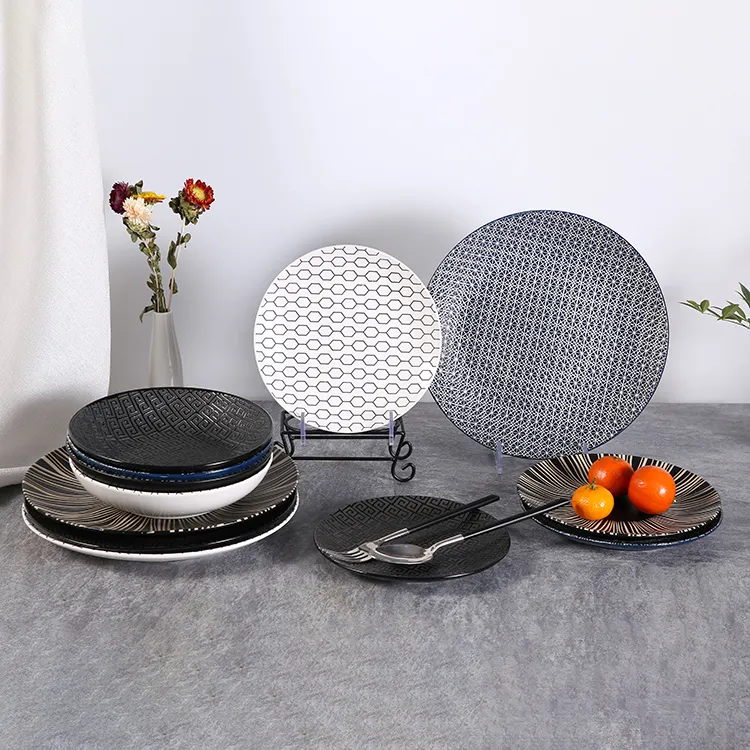 Luxury Tableware Juego De Vajillas Porcelana Silk Screen Pad Printing Kitchen Dinner Set 16 PCS Dinnerware Ceramic Dinner Set