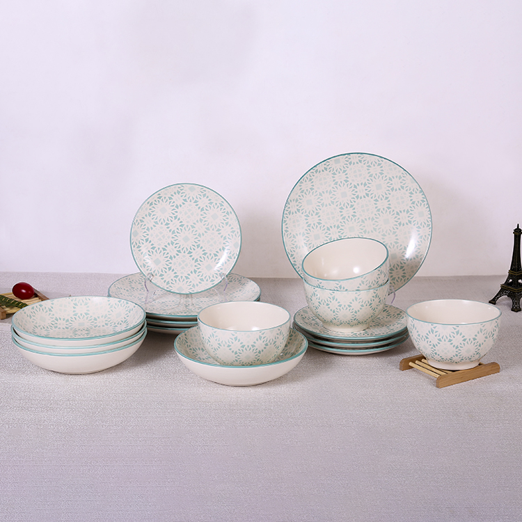 Luxury Tableware Juego De Vajillas Porcelana Silk Screen Pad Printing Kitchen Dinner Set 16 PCS Dinnerware Ceramic Dinner Set