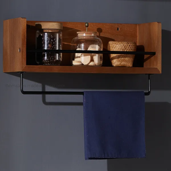 Multi-Functional Simple Wooden and Walnut Color or Customized Wall Hanging Spice Rack for Kitchen Seasoning Bottle Storage
